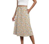 My Orders The Deal Skirts for Women UK Boho Skirts for Women Trendy Summer Flowy Floral Midi with Pockets Lightweight High Waisted Ladies Pleated Fashion Friendly Pink
