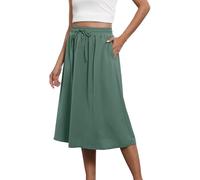 My Orders The Deal Summer Boho Knee Length Skirts for Women UK Pockets Solid Color Elasticated Adjustable-Drawstring High Waist A-Line Skirts Ladies Pleated Scottish Fancy Dress Female