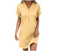 My Orders The Deal Summer Dresses for Women UK Fashion Solid Color Button Mini Dress Casual V Neck Short Dress Loose Fit Short Sleeve Sport Womens Summer Dresses Womens Black Dress Funeral