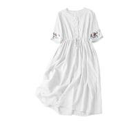 My Orders The Deal Women Summer Dress Women's Cotton Linen Dresses Summer Embroidered Sleeve A Line Comfy Cotton Maxi Dress Trendy Dressy for Womens UK Plus Size Dressy White