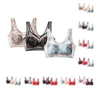 My.Orders UK 3 PC Bras for Women Non Wired Push Up Seamless Bralettes Thin Breathable Sexy Ice Silk Lace Cooling Wireless Underwear Soft Comfort Back Fat Bras for Women UK Dark Blue XL