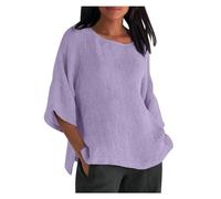 My Orders UK My Recent Orders Ladies Summer Tops Women's Fashionable Casual Three Quarter Sleeve Round Neck Cotton and Linen Shirt Top Solid Color Clearance Women Clothing Sale Clearance Grey