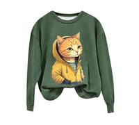 My Orders UK My Recent Orders Sweatshirts for Women UK Plus Size Women's Cute Cat Animal Print Round Neck Long Sleeved Casual Sports Shirt Hooded Warehouse Deals Clearance (Green, XXL)