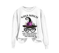 My Orders Warehouse Deals Clearance Halloween Sweatshirt Women Women's Fashion Casual Letter Halloween Printed Round Neck Long Sleeve Top Sweatshirt Oversized (White, S)