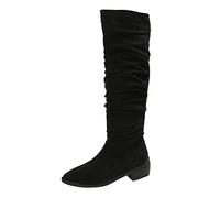 My Orders Warehouse Deals Clearance Waterproof Winter Boots for Women UK Ladies Fashion Solid Color Flock Pleated Pointed Toe Thick Heels Casual Long Boots Lightning Deals Prime (Black, 7)