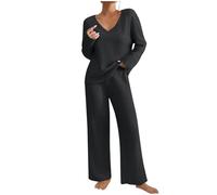 My Orders Women 2 Piece Outfits Autumn Winter Lounge Ribbed Knit Warm Pajama Sets UK Soft Long Sleeve Crewneck Tops Jumper and Drawstring Jogger Pants Tracksuits Lighweight Breathable Sleepwear