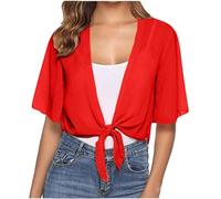 My Orders Women's Cardigan Summer Half Sleeve Open Front Shirts UK 2024 Fashion Chiffon Tie Front Tops Ladies Casual Solid Blouses Dressy Comfy Loose Fit Tee Elegant Shirts