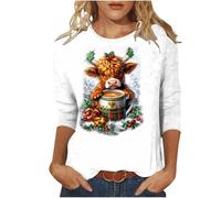 My Orders Womens Christmas Blouse UK 2024 Fashion Going Out Shirts Casual 3/4 Sleeve Crewneck Tunic Tops Cute Xmas Gnome Snowman Cow Graphic T-Shirts Lightweight Loose Fit Tee