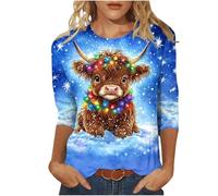 My Orders Womens Christmas Blouse UK 2024 Fashion Going Out Shirts Casual 3/4 Sleeve Crewneck Tunic Tops Cute Xmas Gnome Snowman Cow Graphic T-Shirts Lightweight Loose Fit Tee