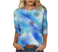 My Orders Womens Christmas Tunic Tops UK Trendy 3/4 Sleeve Crewneck Shirts Dressy Casual Xmas Tree Snowflake Print Blouse Ladies Lightweight Fall Winter Going Out T Shirts 2024 Tee