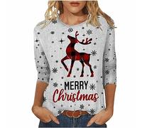My Orders Womens Christmas Tunic Tops UK Trendy 3/4 Sleeve Crewneck Shirts Dressy Casual Xmas Tree Snowflake Print Blouse Ladies Lightweight Fall Winter Going Out T Shirts 2024 Tee