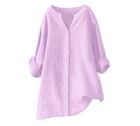 My Orders Womens Linen Tops UK 2025 Long Sleeve Plus Size Shirts Summer Cotton Linen Button Down Blouses Ladies Casual V Neck Roll Up Sleeve Tee Comfy Solid Loose Fit Tops T-Shirts