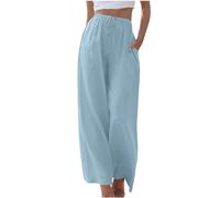 My Orders Women's Linen Trousers Prime Green Palazzo High Rise Wide Leg Loose Fit Elastic Waist Long Length Adults Casual Wear Enthusiasts Deals of The Day, UK Size S-3XL