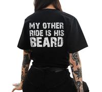 My Other Ride Is His Beard Large Back Casual Women's T-Shirt Elegant Blouses Ladies Festive, black, S