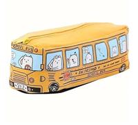 My Pallet Ltd | Creative Zipped Canvas Bus Pencil Case with Cat Design for use as a Pencil Case, Office Stationery, Make Up Bag, Paint Brush, Student Organiser, Unisex Gift (Yellow)