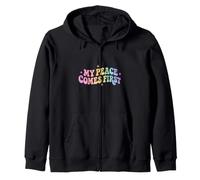 My Peace Comes First Introvert Quote Pastel Rainbow Groovy Zip Hoodie