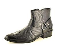 My Perfect Pair Men's Snake Skin Pattern Western Cowboy Ankle Boots Zip (Size 8, Black)