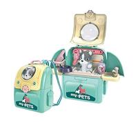 My Pet Care Play Set with Backpack, Pet Playset Grooming & Feed & Play Pet Treat Kit Preschool Toy Educational Gifts, 2 in 1 Pre-Kindergarten Toys for Girls Boys Blue (Dog)