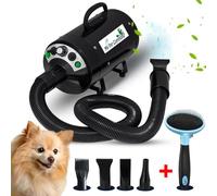 My Pet Command Professional Dog Hair Dryer Blaster High Velocity | 500W-2800W, Ultra Quiet, Adjustable Hot Cold Airflow and Windspeed , For Drying Deshedding, With 4 Nozzles and Slicker Brush