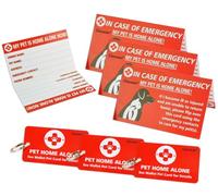 My Pets, Dogs & Cats are Home Alone Alert Key Tag Keychain Emergency Contact Wallet Card Folded - 2 Writable Back Sides (PET Emergency Wallet Card & Tag)