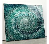 My Photostation.com 20x20''Tempered Glass Wall Art for living room Wall Decor Glass Printing Large Wall Art Green Abstract Wall Art Fractal Wall Art
