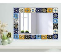 My Photostation.com 43x27.5''(Horizontal) Large Wall Mirror for Bathroom Wall Decor for Bedroom Bohemian Mirror for Vanities Tempered Glass Mexican Tiled Mirror Mosaic Pattern Mirror