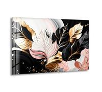 My Photostation.com Abstract Pink-Gold Leaf Glass Wall Art 30Wx24H''-(76x61cm) Tempered Glass Printing Art Wall Decor Large Wall Art Wall Hangings Glass Photo Prints