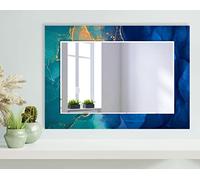 My Photostation.com Tempered Glass 27.5x20''(Horizontal) Mirror Large Wall Mirror Dining Room Mirror Decor Unique Beveled Wall Mirror Irregular Mirror Abstract Green Blue Mirror Bathroom Mirror