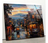 My Photostation.com Tempered Glass Wall Art 50Wx33.5H'' City View Wall Decor Glass Printing Wall Hangings Francisco Wall Art Rainy Night Artistic Painting Art Gifts for Her