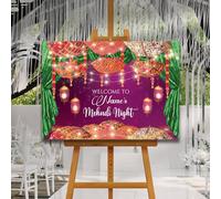 My Pixel Print Wedding Mehndi Welcome Sign, A3 Size, Rustic Style, White, Plastic & Wood Material, Tabletop & Wall Mount