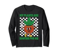 My Plants are Rooting for Me Funny Retro Plant Lover Long Sleeve T-Shirt