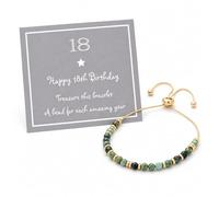 My Posh Shop 18th Birthday Bracelet with 18 Turquoise Beads, Adjustable Drawstring, Gold or Silver, with Sentiment Card and Gift Box (Gold)
