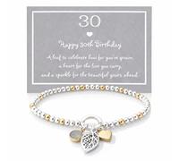 My Posh Shop 30th Birthday Charm Bracelet Gift Set, Silver and Gold Plated Brass, Leaf Heart and Stone Charms, with Message Card (Gold and Silver)