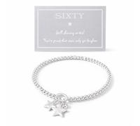 My Posh Shop 60th Birthday Star Charm Bracelet, Silver Plated Brass, Stretch, with Sentiment Card and Gift Box (Silver)