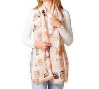 My Posh Shop Cream and Beige Cat Print Scarf