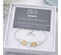 My Posh Shop Women's 50th Birthday Drawstring Five Heart Bracelet in Silver My Posh Shop Silver One Size