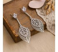 My Posh Shop Women's Statement Sparkle Leaf Drop Earrings in Silver My Posh Shop Silver One Size