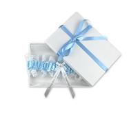 My Pretty Little Gifts Personalised Blue Garter with Silver Text - Something Blue - Perfect Bridal Garter for Bride to Be Wedding Hen Party - Gift Boxed