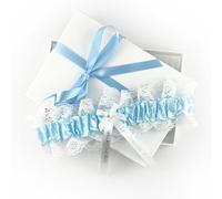 My Pretty Little Gifts Personalised Garter - Blue with Silver Text - Something Blue - Perfect Bridal Bride to Be Wedding Hen Party - Gift Boxed