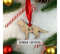 My Pretty Little Gifts Personalised German Shepherd Oak Wood Dog Bauble Decoration - Christmas Tree gift Pet Xmas