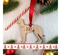 My Pretty Little Gifts Personalised Greyhound Oak Wood Dog Bauble Christmas Decoration