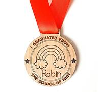 My Pretty Little Gifts Personalised Homeschool Award Medal - Graduated from School of Mum and Dad - Sustainable Oak Veneer Wood Primary School High School Graduation - PRIME