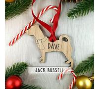 My Pretty Little Gifts Personalised Jack Russell Oak Wood Dog Bauble Decoration - Christmas Tree gift Pet Xmas