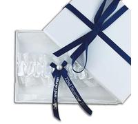 My Pretty Little Gifts Personalised Navy Blue Garter with Silver Text - Perfect Bridal Garter for Bride to Be Wedding Hen Party - Gift Boxed