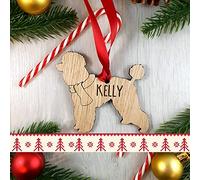My Pretty Little Gifts Personalised Poodle Oak Wood Dog Bauble Decoration - Christmas Tree gift present Cat Pet Xmas