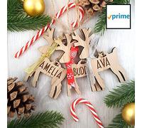 My Pretty Little Gifts Personalised Reindeer Wooden Bauble - Christmas Tree Decoration - Xmas Gift Present Idea