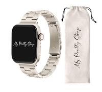 My Pretty Strap Classic Vogue Band Compatible with Apple WATCH SE Series 9 8 7 6 5 4 3 2 1, 38MM / 40MM / 41MM, Stainless Steel Metal Starlight for Women
