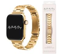My Pretty Strap Classic Vogue Band Compatible with Apple WATCH SE Series 9 8 7 6 5 4 3 2 1, 38MM / 40MM / 41MM, Stainless Steel Metal Gold for Women