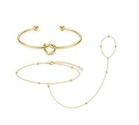 My Queen Gold Dainty Layered Bead Bracelets Hand Chain Bracelet Knot Cuff Bracelet Stack Ring Gold Bracelets for Women Trendy