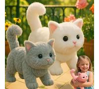 My Realistic Cat Toy-Bring Endless Joy and Warmth, 2025 New Ai Robot Kitten, Toy Cats That Walks, Meows & Tail Wagging, Realistic Cat Stuffed Animal,That Acts Like a Real Cats white + gray